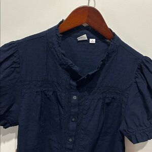 GAP navy peplum semi-sheer blouse